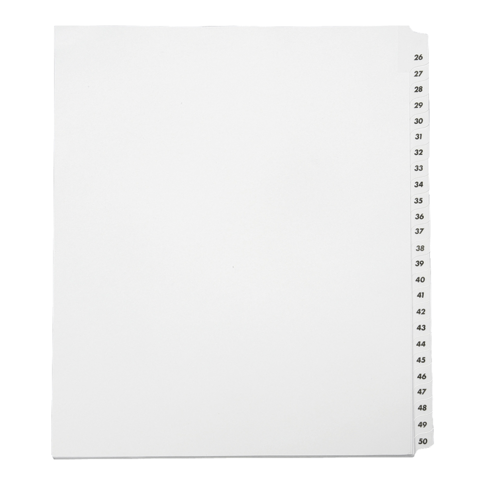 NATIONAL INDUSTRIES FOR THE BLIND 4072248 SKILCRAFT Index Divider Sheets With Numerical Tabs, 26-50, Letter Size, Clear, Set Of 25 (AbilityOne 7530-01-407-2248)