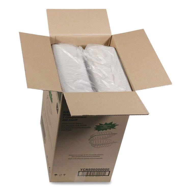 PACTIV EVERGREEN CORPORATION YCN80600 EarthChoice SmartLock Microwavable MFPP Hinged Lid Container, 6 x 6 x 3.1, White, Plastic, 400/Carton