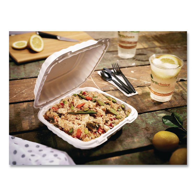 PACTIV EVERGREEN CORPORATION YCN80600 EarthChoice SmartLock Microwavable MFPP Hinged Lid Container, 6 x 6 x 3.1, White, Plastic, 400/Carton