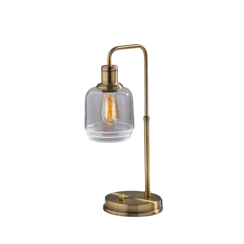 ADESSO INC SL3712-21 Adesso Simplee Barnett Cylinder Table Lamp with USB Port, 20-1/2inH, Clear Shade/Antique Brass Base