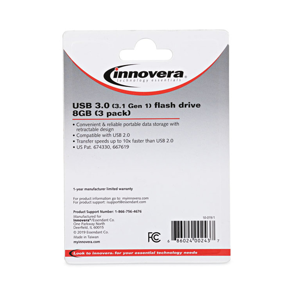 INNOVERA 82308 USB 3.0 Flash Drive, 8 GB, 3/Pack