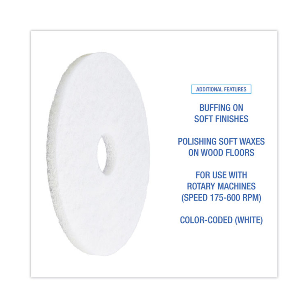 BOARDWALK 4015WHI Polishing Floor Pads, 15" Diameter, White, 5/Carton