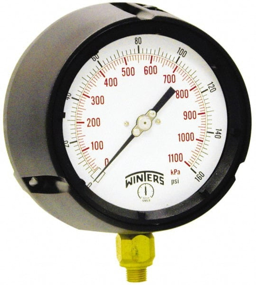 Winters PPC5083 Pressure Gauge: 4-1/2" Dial, 0 to 60 psi, 1/4" Thread, NPT, Lower Mount