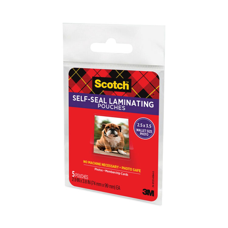 3M/COMMERCIAL TAPE DIV. Scotch™ PL903G Self-Sealing Laminating Pouches, 9.5 mil, 2.81" x 3.75", Gloss Clear, 5/Pack