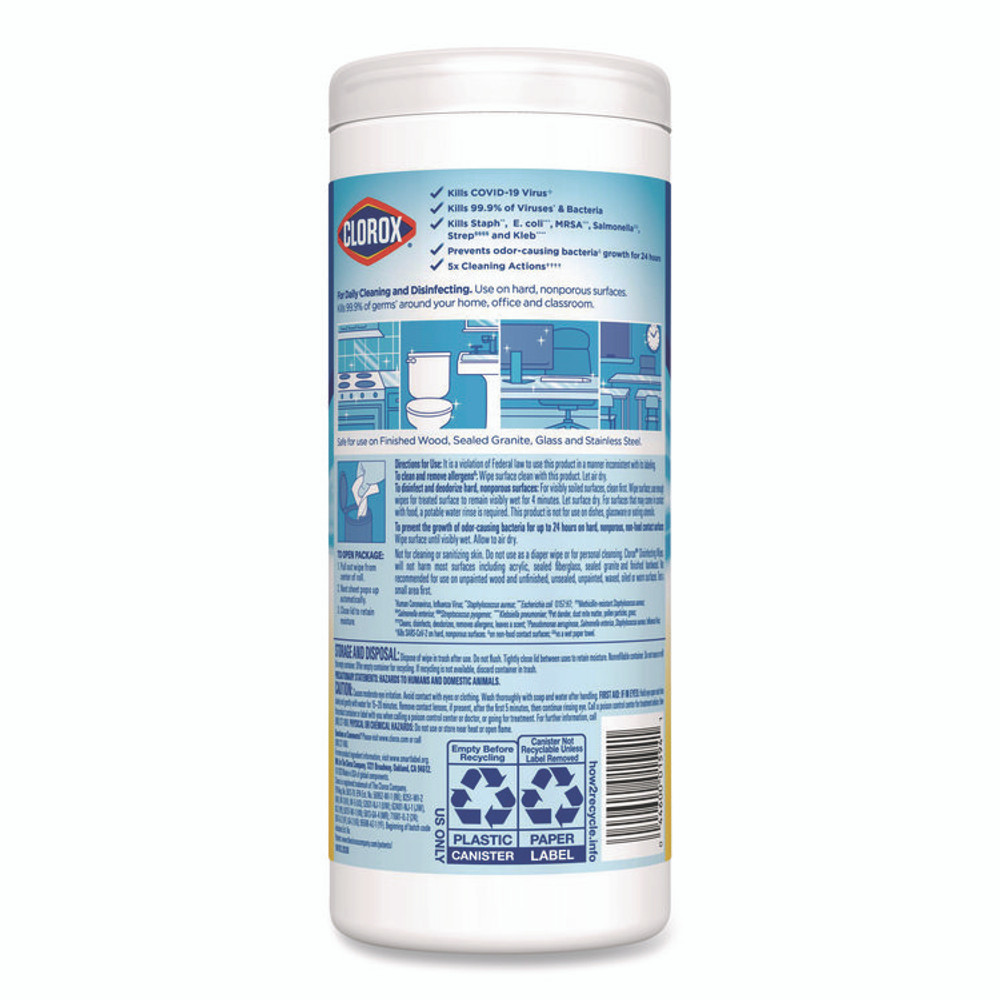 CLOROX SALES CO. 01594EA Disinfecting Wipes, Bleach Free Cleaning Wipes, 1-Ply, 7 x 8, Crisp Lemon, White, 35/Canister