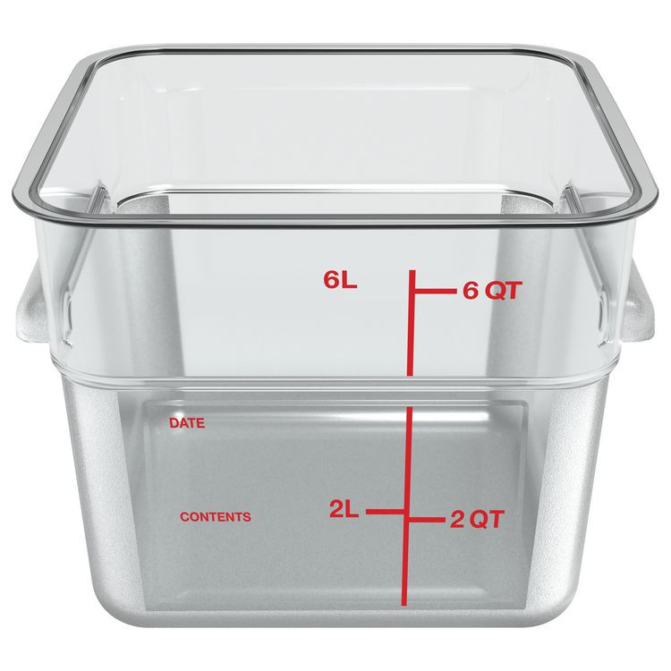 CFS BRANDS Carlisle 1195207 Squares Polycarbonate Food Storage Container, 6 qt, 8.75 x 8.75 x 7.31, Clear, Plastic