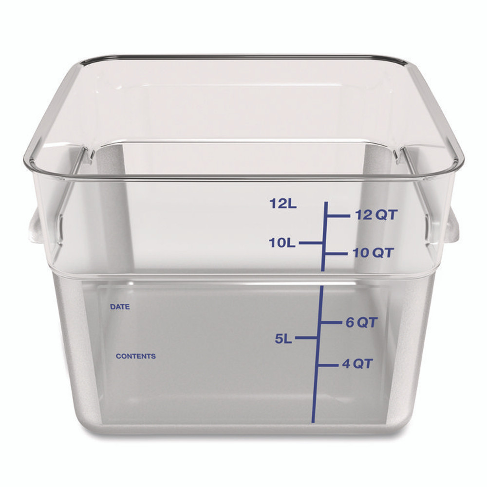 CFS BRANDS Carlisle 1195407 Squares Polycarbonate Food Storage Container, 12 qt, 11.13 x 11.13 x 8.25, Clear, Plastic