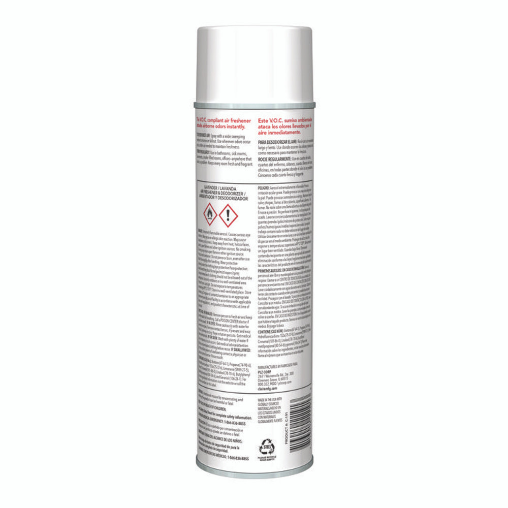PLZ CORP Claire® 191 Aerosol Air Freshener and Deodorizer, Lavender, 10 oz Aerosol Spray, 12 Cans