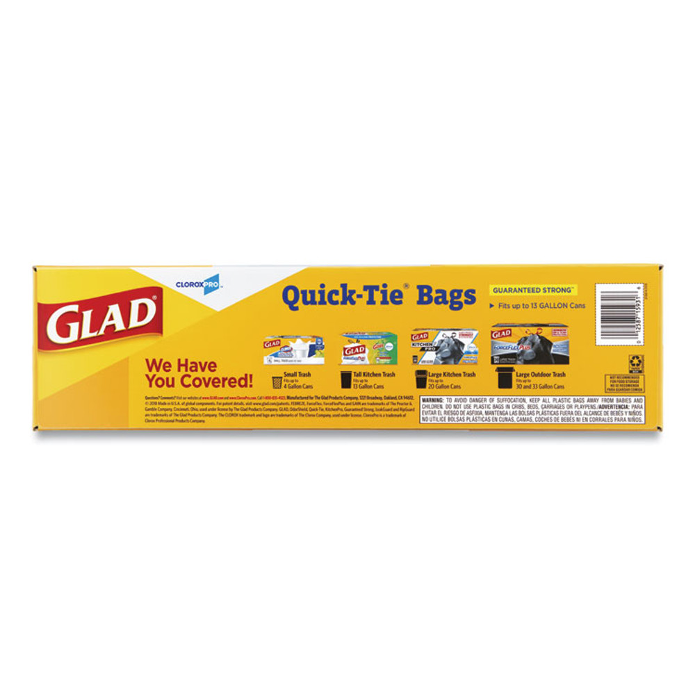 CLOROX SALES CO. Glad® 15931 Tall Kitchen Quick-Tie Bags, 13 gal, 0.66 mil, 23.75" x 28", White, 200/Box