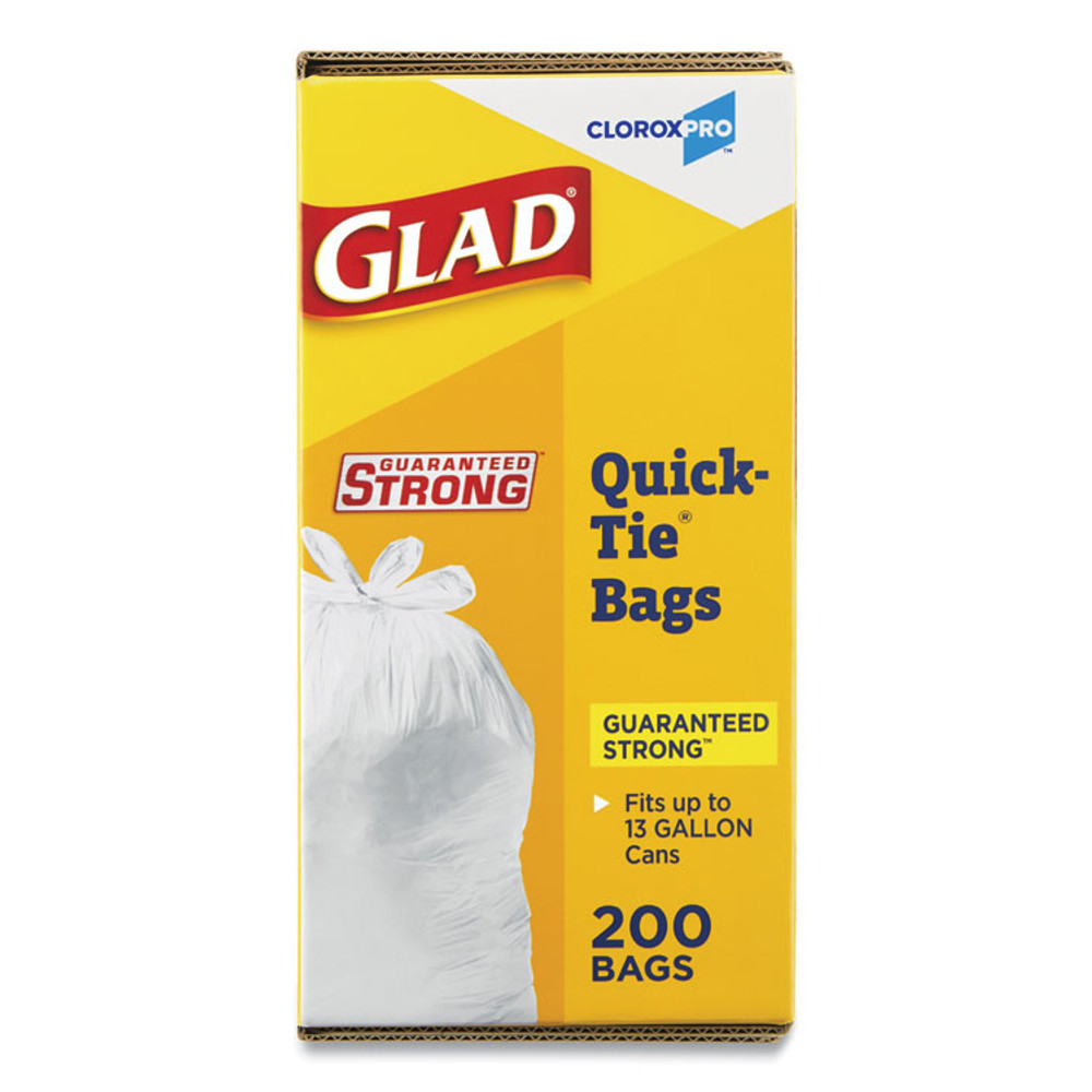 CLOROX SALES CO. Glad® 15931 Tall Kitchen Quick-Tie Bags, 13 gal, 0.66 mil, 23.75" x 28", White, 200/Box