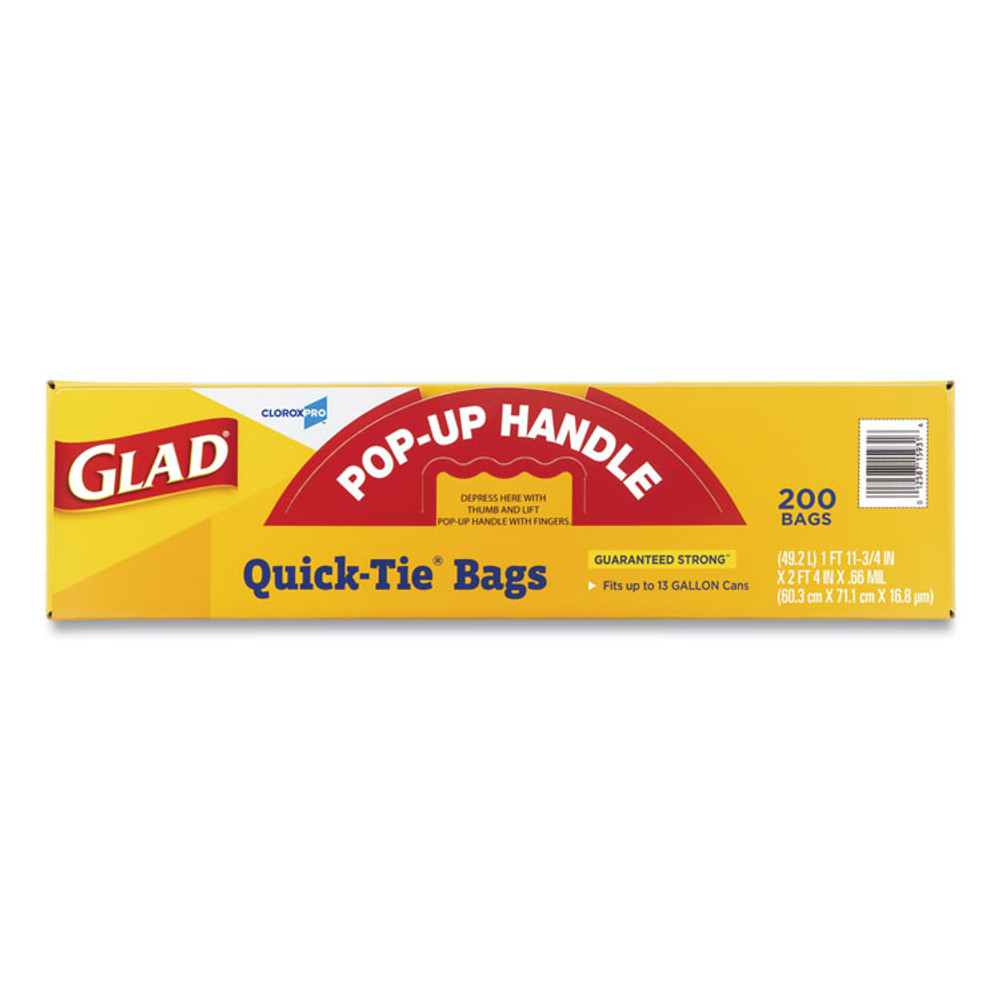 CLOROX SALES CO. Glad® 15931 Tall Kitchen Quick-Tie Bags, 13 gal, 0.66 mil, 23.75" x 28", White, 200/Box