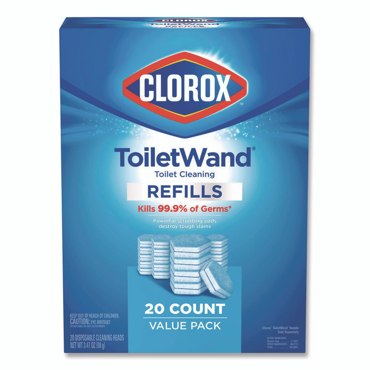 CLOROX SALES CO. 31049 ToiletWand Toilet Cleaning Refills, Toilet Cleaning Scrubbing Pads, Blue/White, 20/Pack