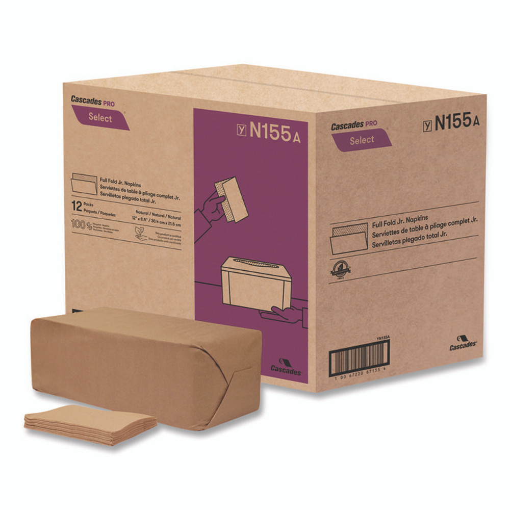 CASCADES TISSUE GROUP PRO N155 Select Full Fold II Napkins, 1-Ply, 12 x 8.5, White, 800/Pack, 12 Packs/Carton