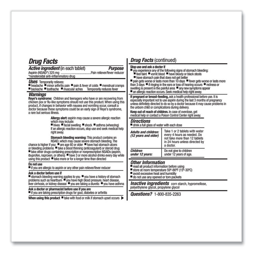 FIRST AID ONLY, INC. FAE7004 SmartCompliance Aspirin Refill, 2/Packet, 10 Packets/Box