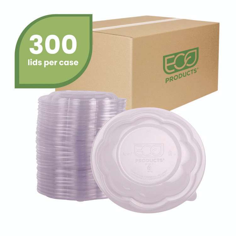 ECO-PRODUCTS,INC. EPSBLID Renewable and Compostable Lids, Fits 24, 32 and 48 oz Salad Bowls, Clear, Plastic, 300/Carton