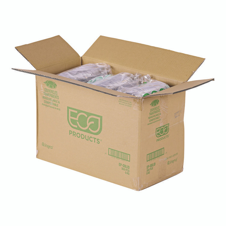 ECO-PRODUCTS,INC. EPSBLID Renewable and Compostable Lids, Fits 24, 32 and 48 oz Salad Bowls, Clear, Plastic, 300/Carton