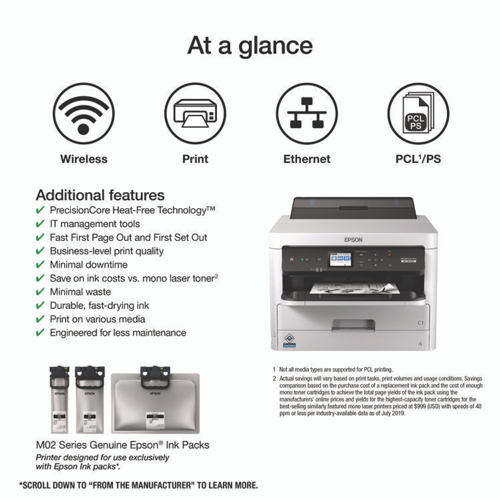 EPSON AMERICA, INC. C11CG07201 WorkForce Pro WF-M5299 Monochrome Wireless Inkjet Printer