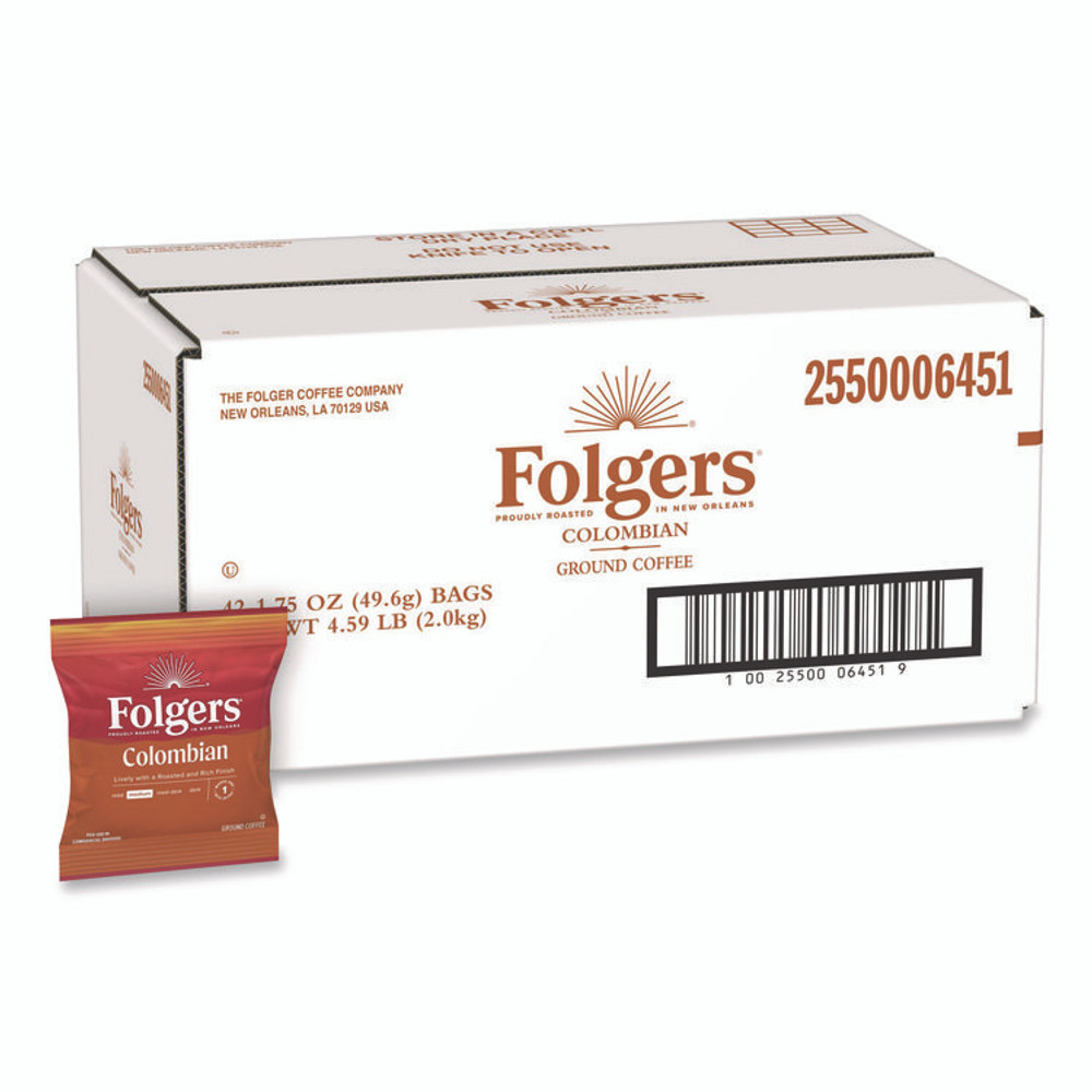 KEURIG DR PEPPER Folgers® 06451 Colombian Ground Coffee Fraction Pack. 100% Colombian, 1.75 oz Fraction Pack, 42/Carton