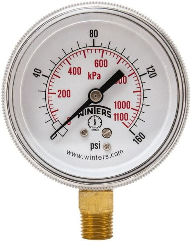 Winters P9S90215 Pressure Gauge: 2-1/2" Dial, 1/4" Thread, NPT, Bottom Mount