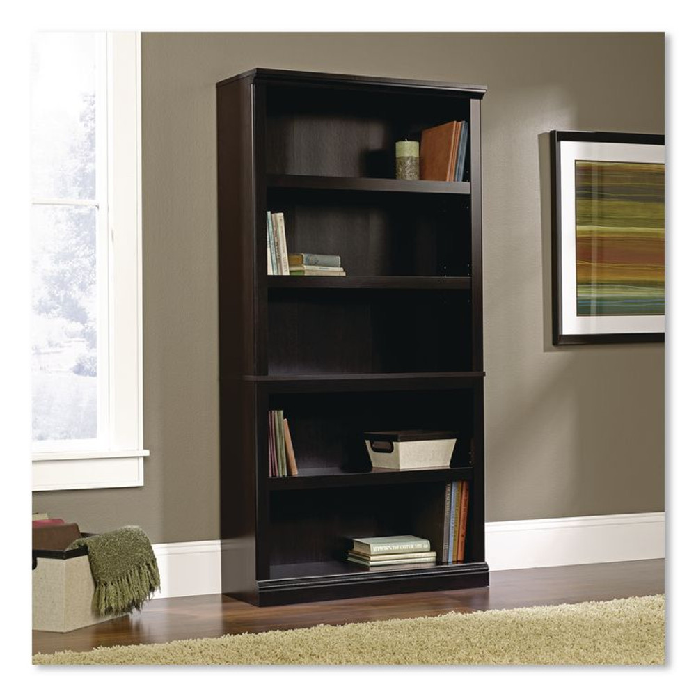 SAUDER WOODWORKING COMPANY 414235 Select Collection Bookcase, Five-Shelf, 35.27w x 13.22d x 69.76h, Estate Black