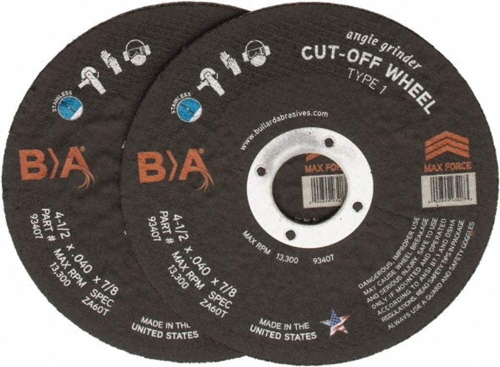 Value Collection BD-KP10337 Cutoff Wheel: Type 1, 4-1/2" Dia, 0.04" Thick, 7/8" Hole, Aluminum Oxide