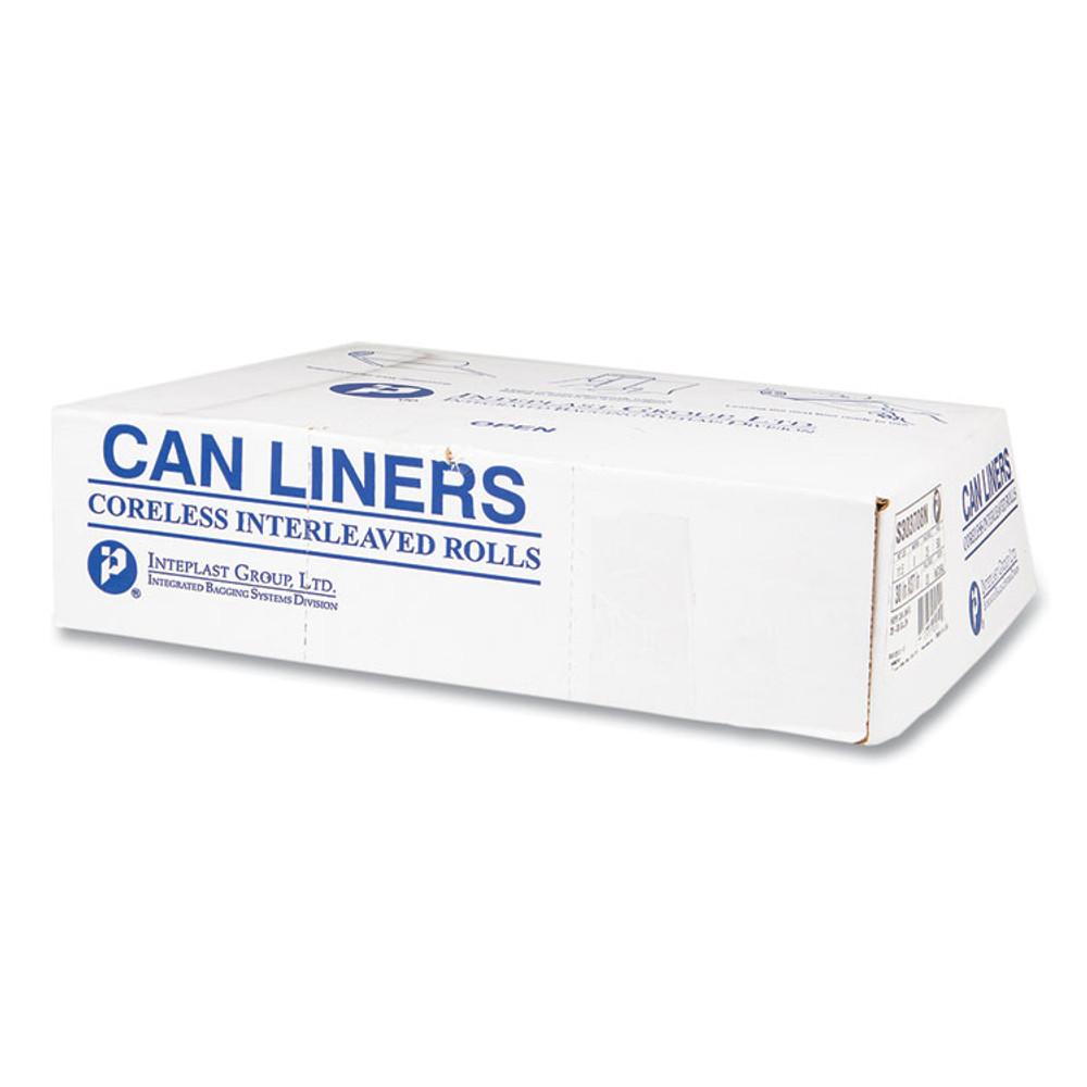 INTEGRATED BAGGING SYSTEMS Inteplast Group S303708N High-Density Commercial Can Liners, 30 gal, 8 mic, 30" x 37", Clear, Interleaved Roll, 25 Bags/Roll, 20 Rolls/Carton