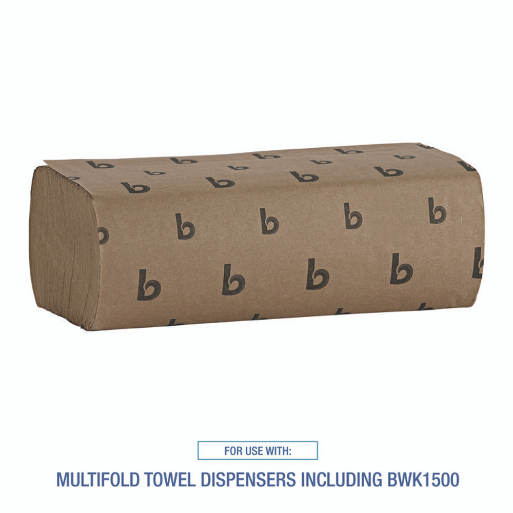 BOARDWALK 6202 Multifold Paper Towels, 1-Ply, 9 x 9.45, Natural, 250/Pack, 16 Packs/Carton