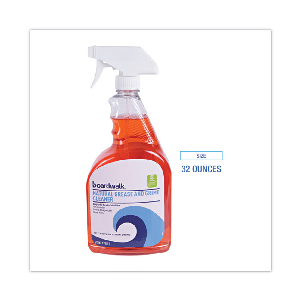 BOARDWALK 47612EA Natural Grease and Grime Cleaner, Unscented, 32 oz Spray Bottle