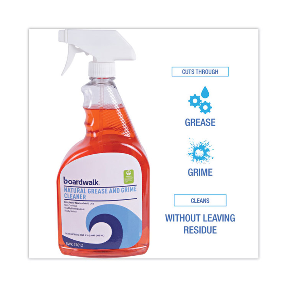 BOARDWALK 47612EA Natural Grease and Grime Cleaner, Unscented, 32 oz Spray Bottle