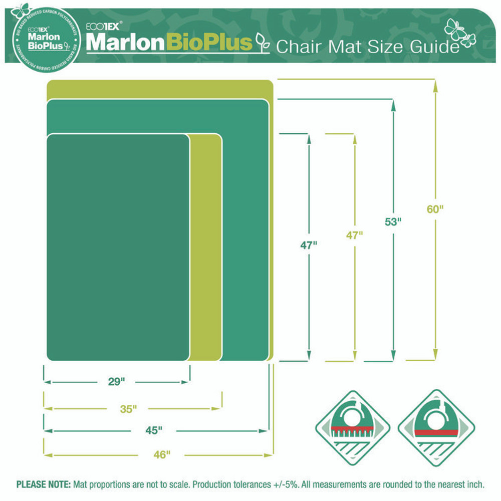 FLOORTEX NRCMFLBS0004 Ecotex Marlon BioPlus Rectangular Polycarbonate Chair Mat for Hard Floors, Rectangular, 46" w x 60" l, Clear