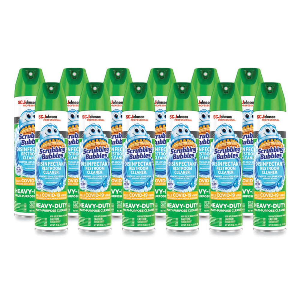 SC JOHNSON Scrubbing Bubbles® 313358 Disinfectant Restroom Cleaner II, Rain Shower Scent, 25 oz Aerosol Spray, 12/Carton
