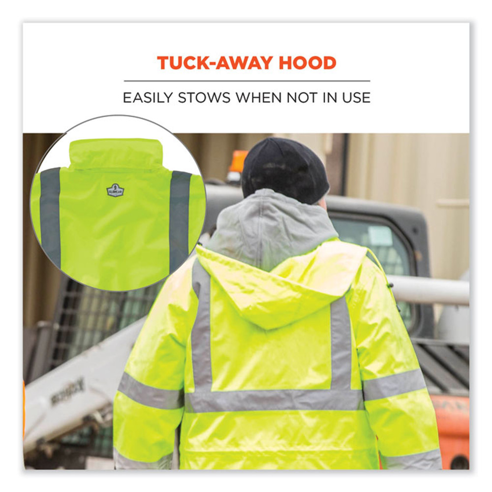 TENACIOUS HOLDINGS, INC. ergodyne® 24334 GloWear 8366 Class 3 Lightweight Hi-Vis Rain Jacket, Polyester, Large, Lime