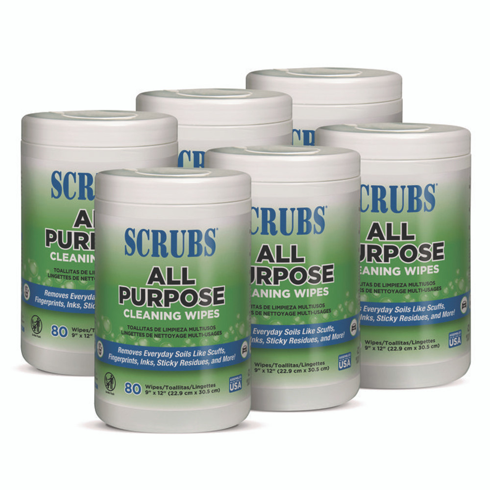 ITW PRO BRANDS SCRUBS® 96580 All Purpose Cleaning Wipes, 9 x 12, Citrus Scent, White, 80 Wipes/Canister, 6 Canisters/Carton