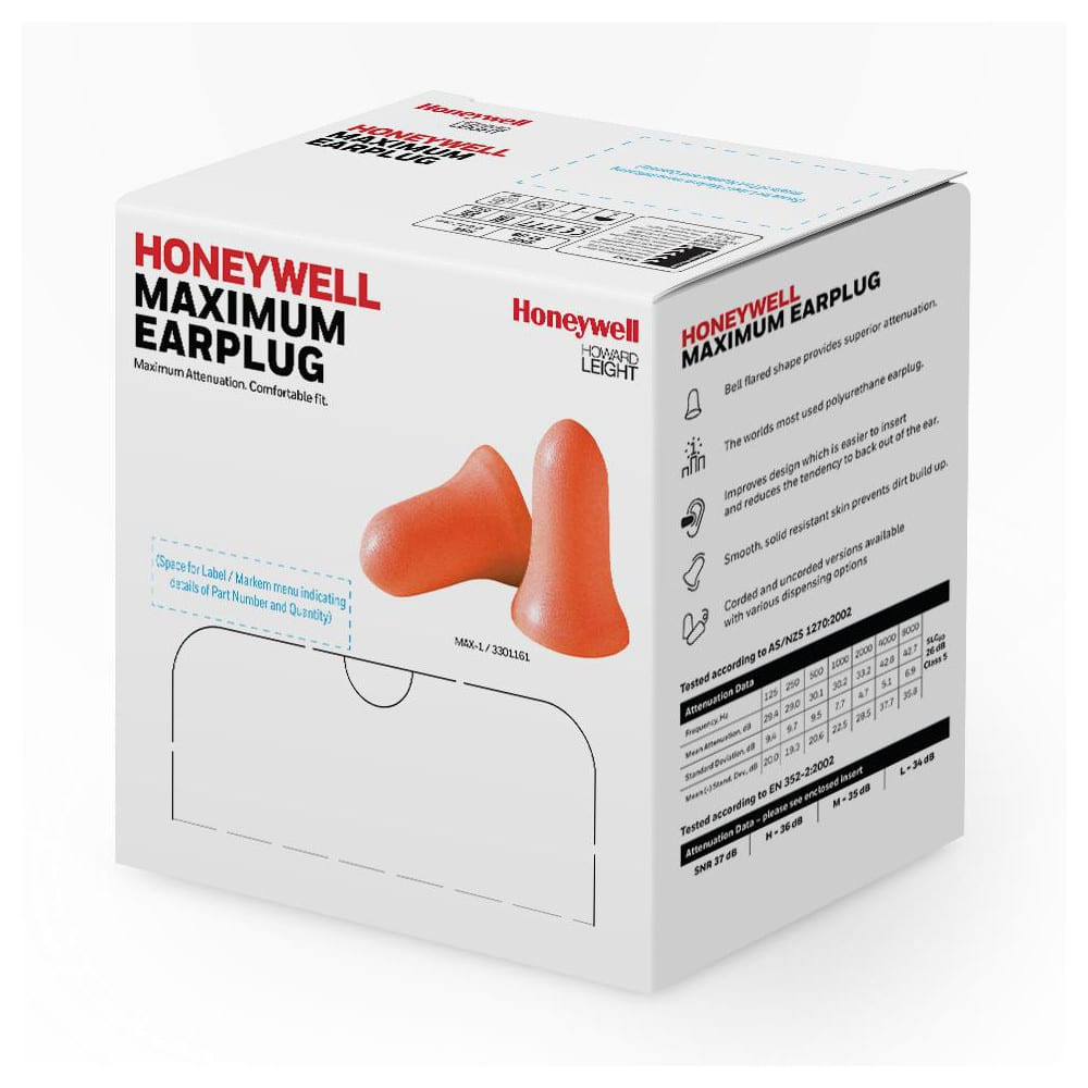 Howard Leight MXM-30 Earplugs: Non-PVC Foam, Bell, Roll Down, Corded