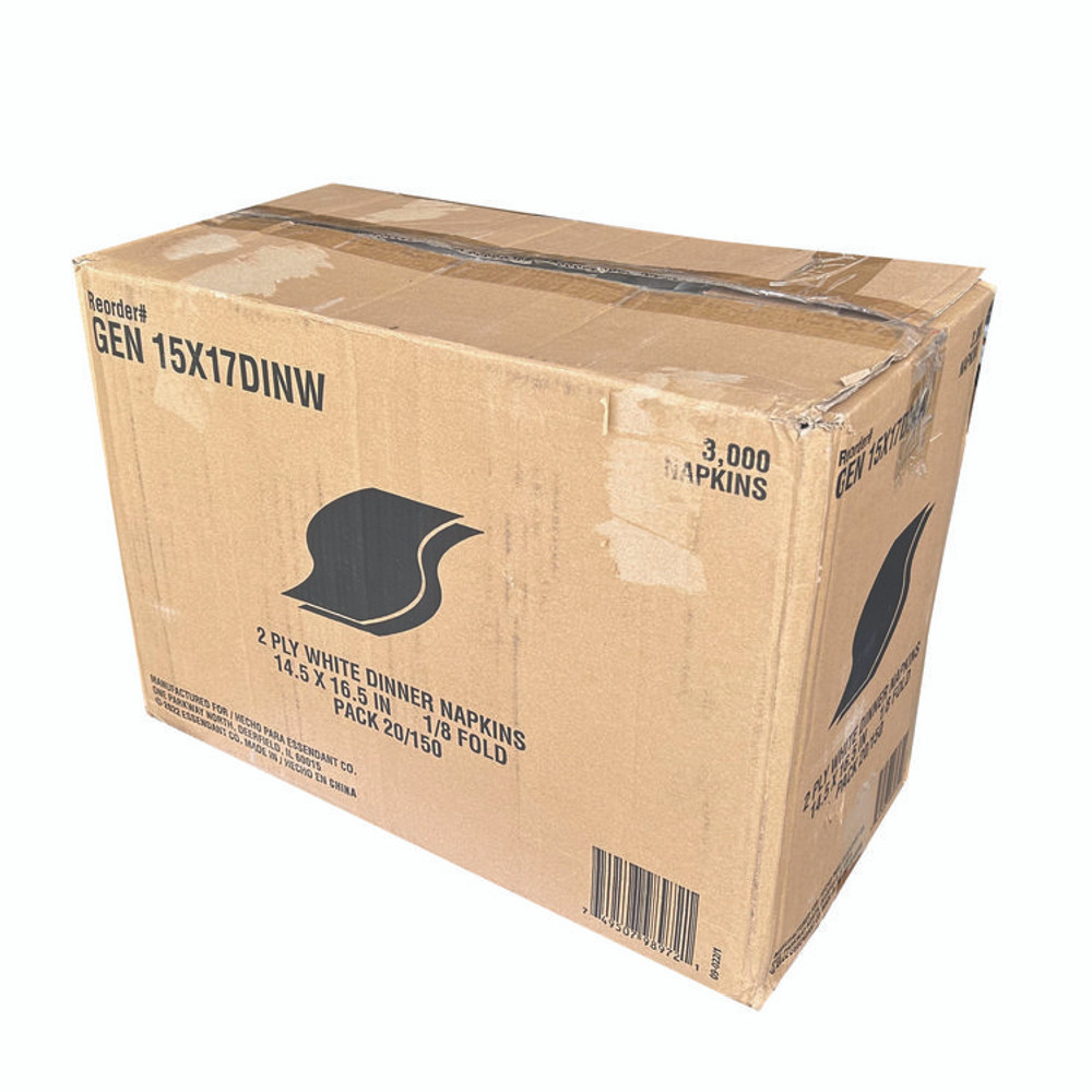 GEN 15X17DINW Dinner Napkins, 2-Ply, 14.5"W x 16.5"D, White, 150/Pack, 20 Packs/Carton