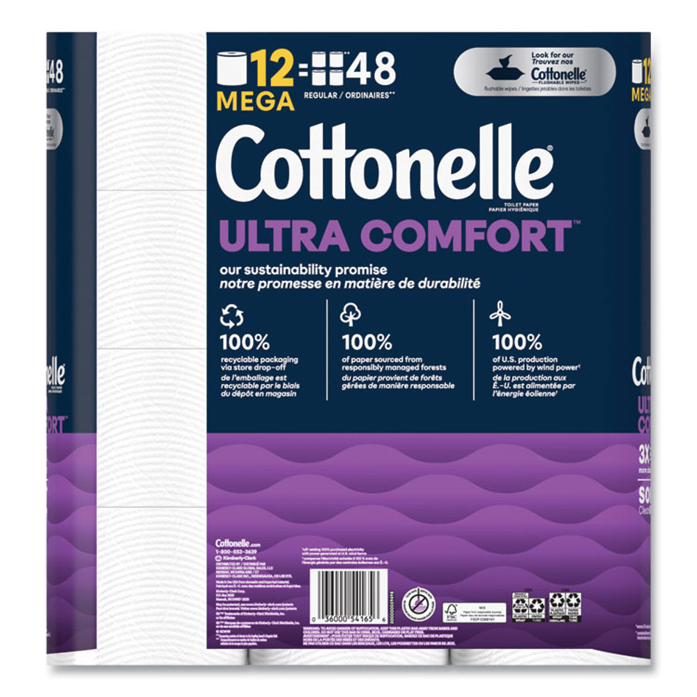 KIMBERLY CLARK Cottonelle® 55494 Ultra ComfortCare Toilet Paper, Soft Tissue, Mega Rolls, Septic Safe, 2-Ply, White, 284/Roll, 12 Rolls/Pack, 48 Rolls/Carton