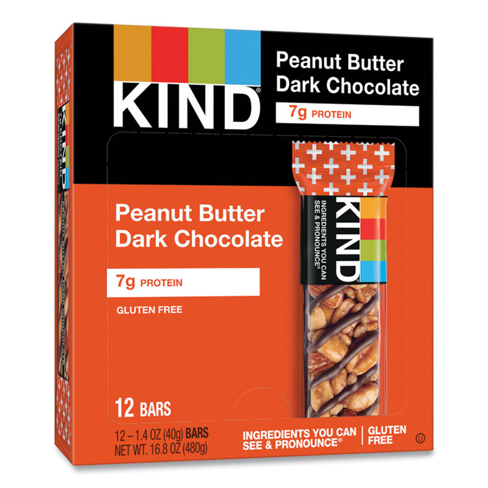 KIND LLC 17256 Plus Nutrition Boost Bar, Peanut Butter Dark Chocolate/Protein, 1.4 oz, 12/Box