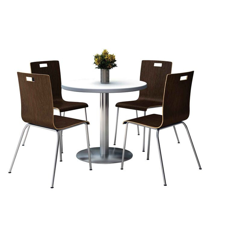 KFI STUDIOS 810389024944 Pedestal Table with Four Espresso Jive Series Chairs, Round, 36" Dia x 29h, Crisp Linen