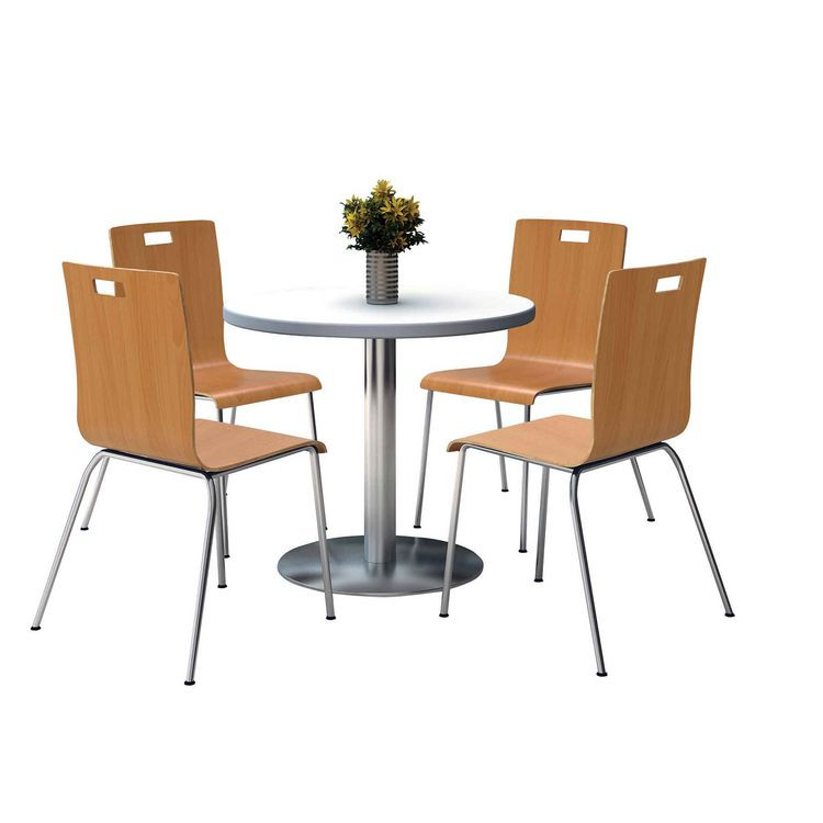 KFI STUDIOS 810389024951 Pedestal Table with Four Natural Jive Series Chairs, Round, 36" Dia x 29h, Crisp Linen
