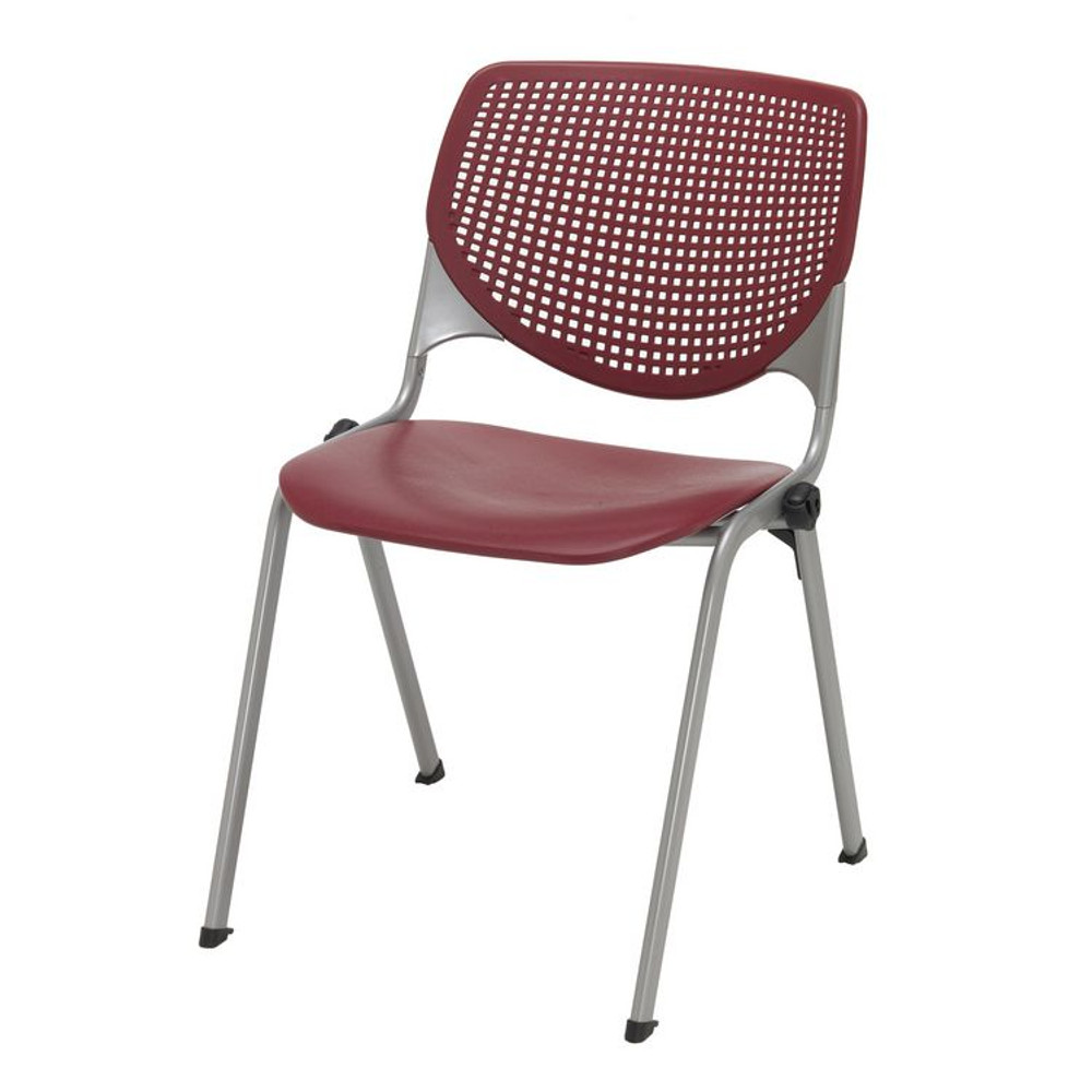 KFI STUDIOS 811774036672 Pedestal Table with Four Burgundy Kool Series Chairs, Round, 36" Dia x 29h, Designer White