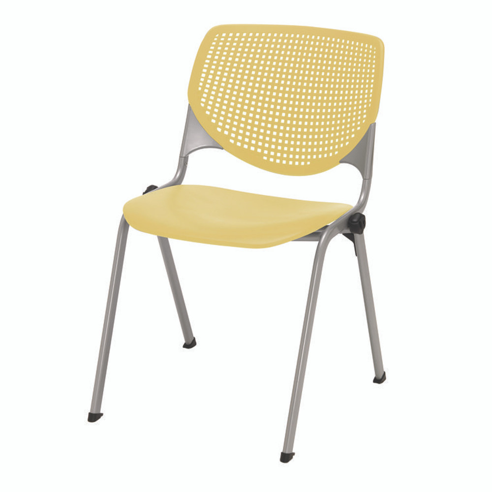 KFI STUDIOS 811774036702 Pedestal Table with Four Yellow Kool Series Chairs, Round, 36" Dia x 29h, Designer White