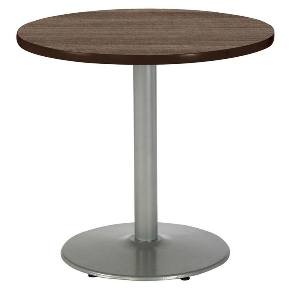 KFI STUDIOS 811774036887 Pedestal Table with Four White Kool Series Chairs, Round, 36" Dia x 29h, Studio Teak