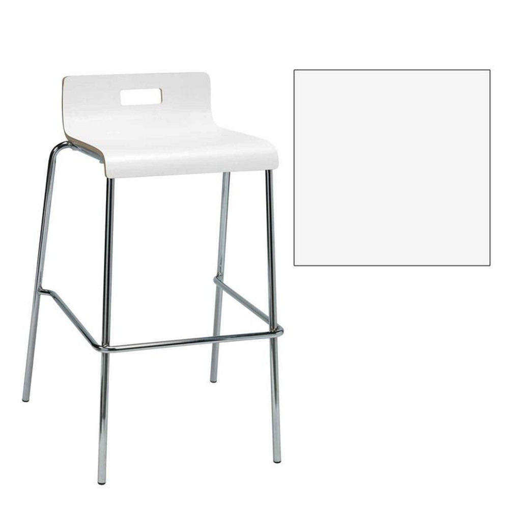 KFI STUDIOS 811774039932 Pedestal Bistro Table with Four White Jive Series Barstools, Square, 36 x 36 x 41, Studio Teak