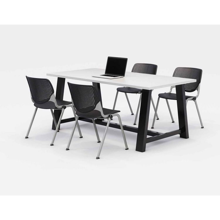 KFI STUDIOS 840031900272 Midtown Dining Table with Four Black Kool Series Chairs, 36 x 72 x 30, Designer White