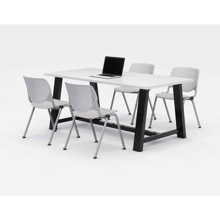 KFI STUDIOS 840031900296 Midtown Dining Table with Four Light Gray Kool Series Chairs, 36 x 72 x 30, Designer White