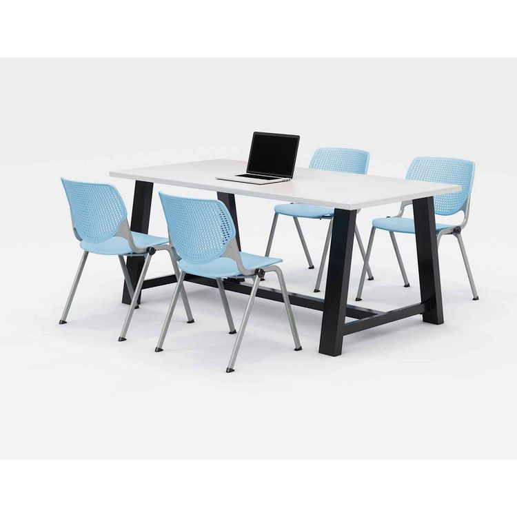 KFI STUDIOS 840031900333 Midtown Dining Table with Four Sky Blue Kool Series Chairs, 36 x 72 x 30, Designer White