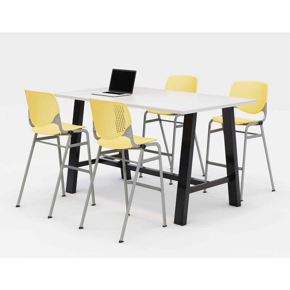 KFI STUDIOS 840031900586 Midtown Bistro Dining Table with Four Yellow Kool Barstools, 36 x 72 x 41, Designer White