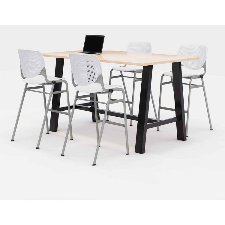 KFI STUDIOS 840031900753 Midtown Bistro Dining Table with Four White Kool Barstools, 36 x 72 x 41, Kensington Maple