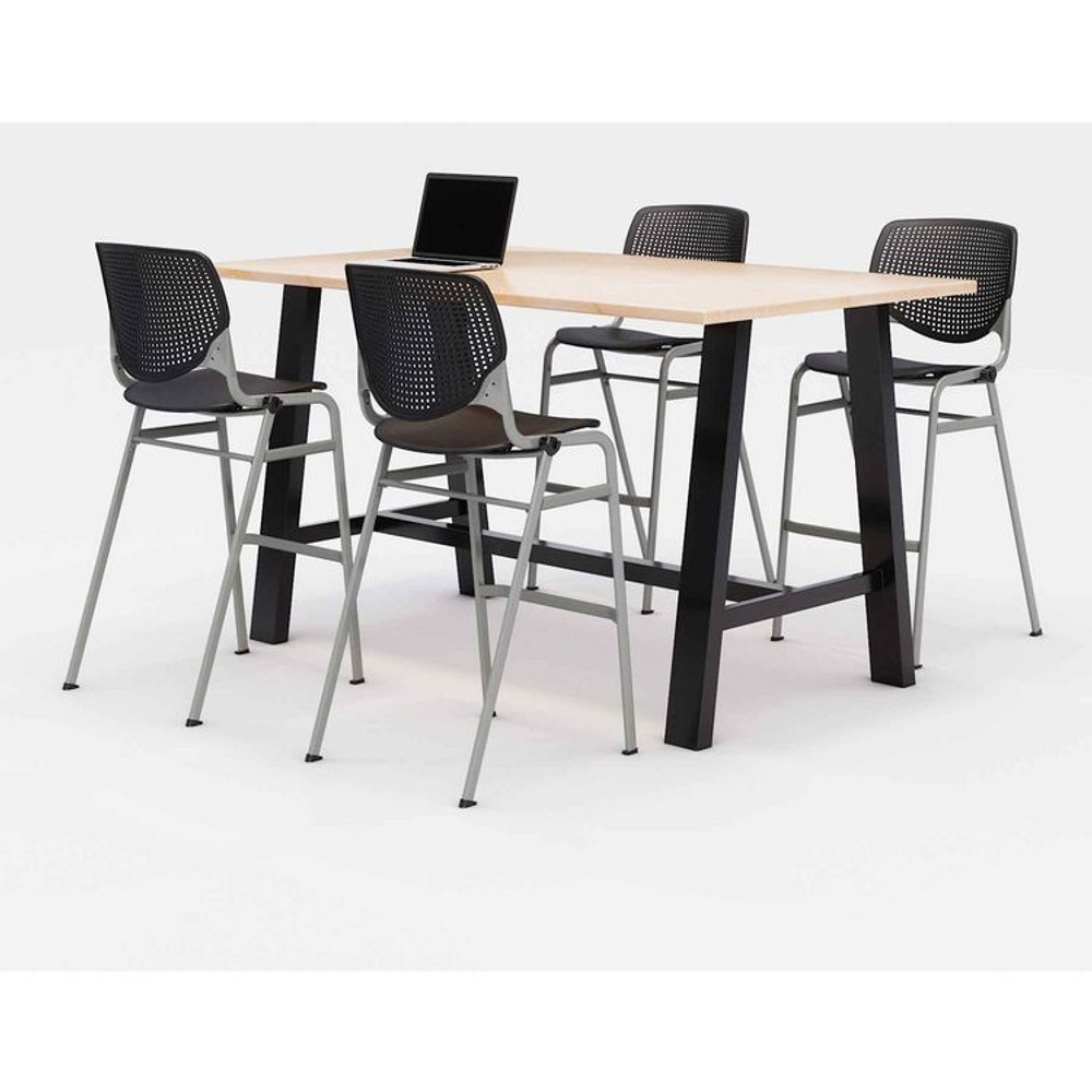 KFI STUDIOS 840031900760 Midtown Bistro Dining Table with Four Black Kool Barstools, 36 x 72 x 41, Kensington Maple