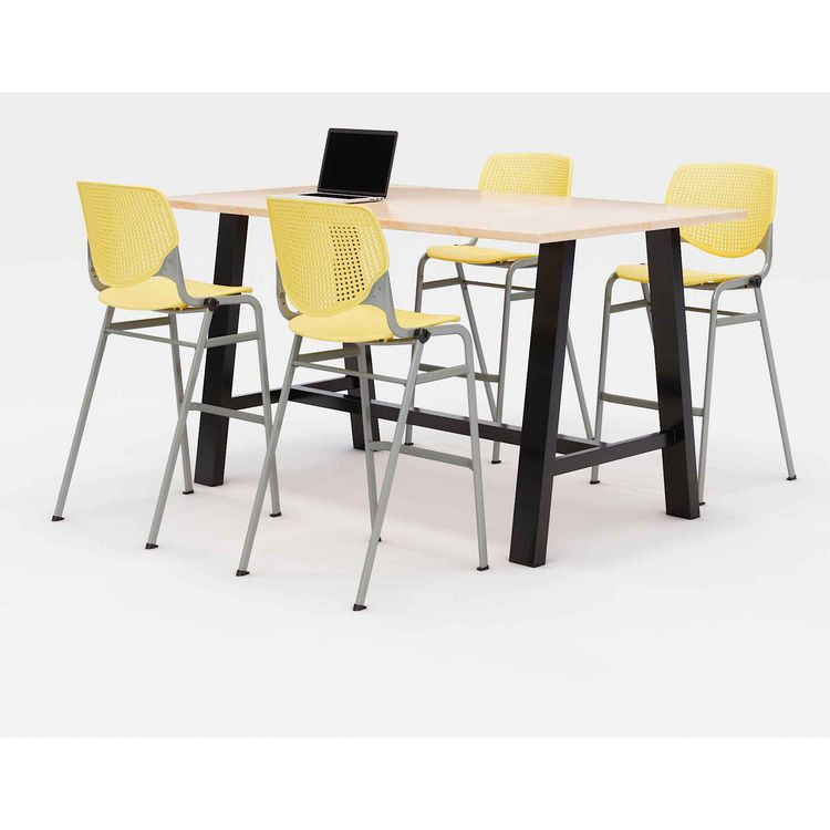 KFI STUDIOS 840031900777 Midtown Bistro Dining Table with Four Yellow Kool Barstools, 36 x 72 x 41, Kensington Maple